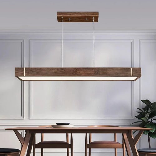Lustre bois led suspendu au design moderne - vue 6 sur 12