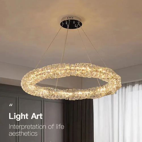 lustre Or Dimmable anneau lumière intérieur maison chambre salle à manger salon plafond moderne luxe cristal LED - vue 4 sur 26