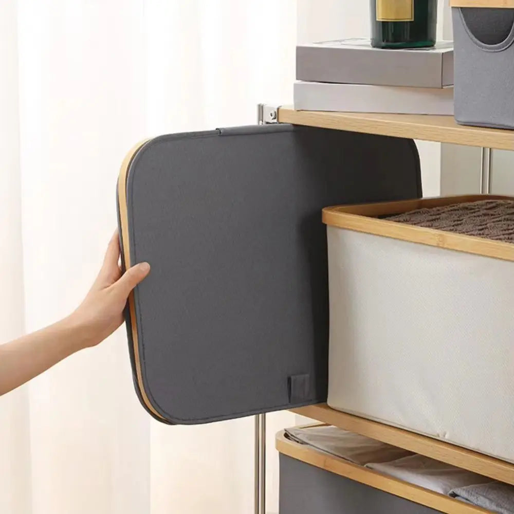 panier de rangement pliable avec poignées en bambou et tissu épais - vue 9 sur 12
