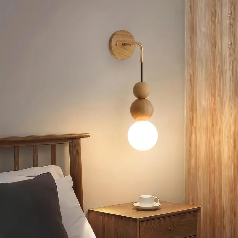 Walnut Wood Brass Gradient Glass Wall Light, Wall Sconce for Bedroom, Bedside, Living, Dining Room, Corridor aisle - vue 3 sur 8
