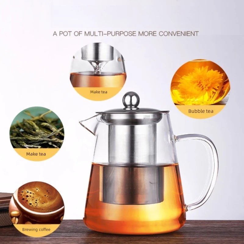 Théière verre borosilicate infuseur amovible acier kungfu - vue 3 sur 11