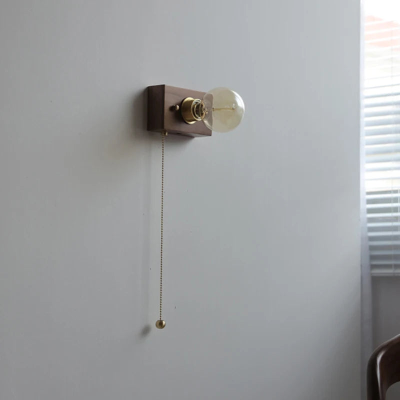 applique murale rétro en bois massif avec câble interrupteur - vue 3 sur 10