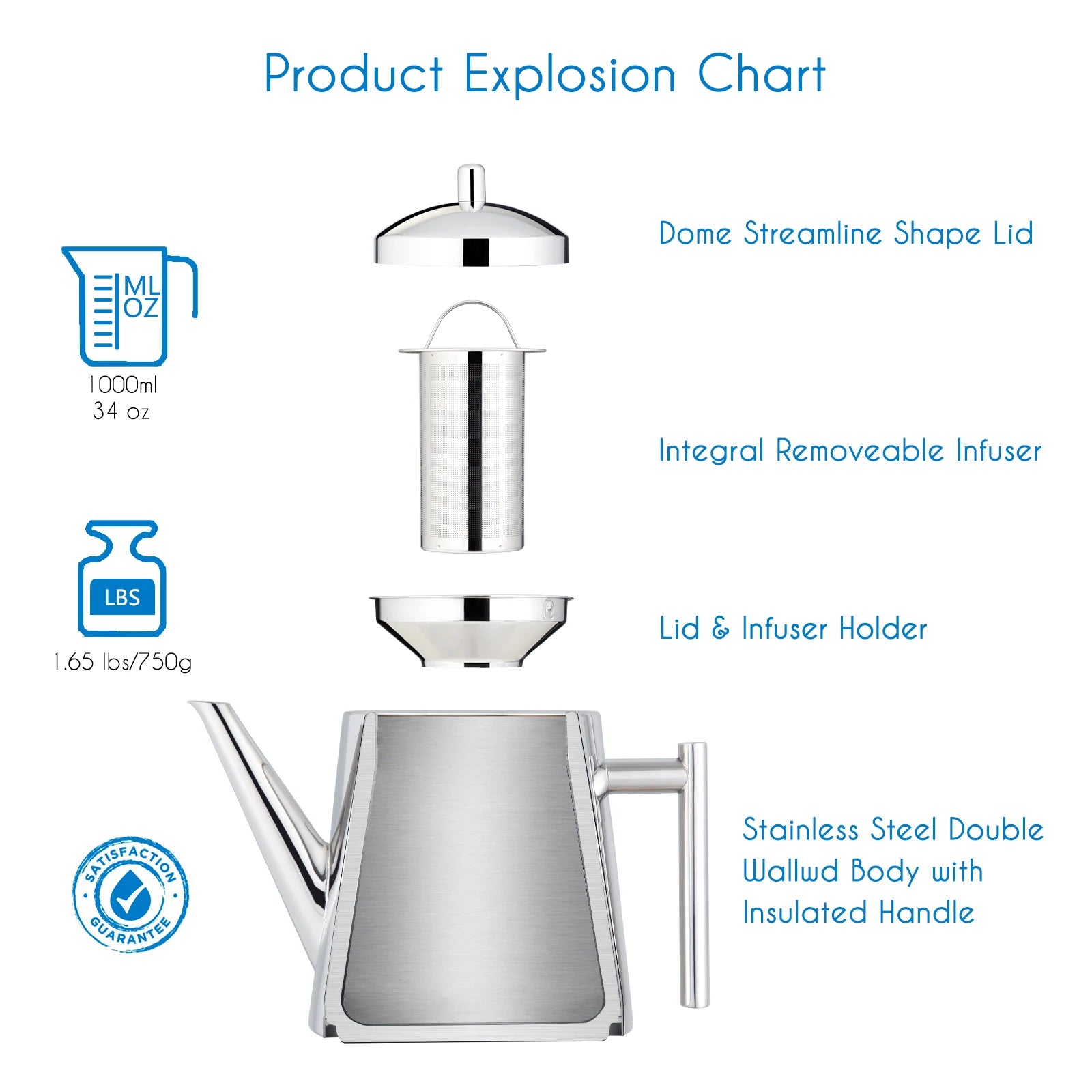 Theiere acier inox infuseur amovible 11l design moderne - vue 3 sur 9
