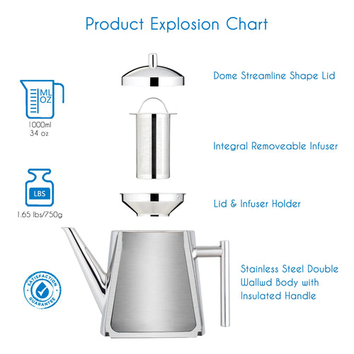 Theiere acier inox infuseur amovible 11l design moderne - vue 4 sur 9