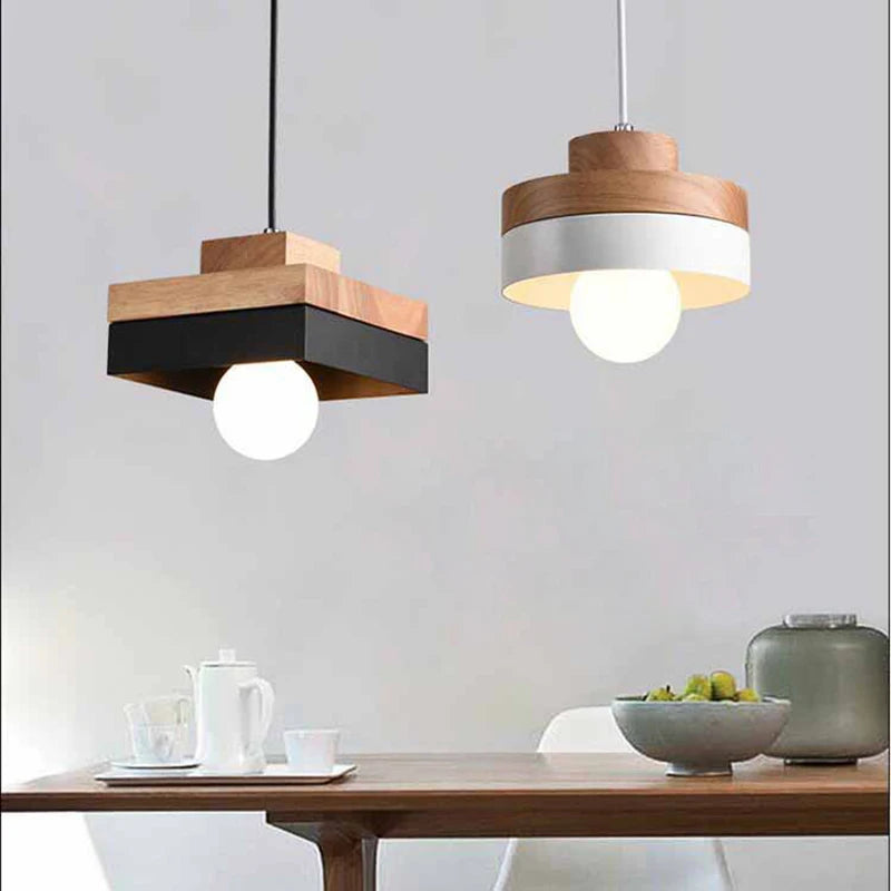 Nordique LED suspension en bois fer 18CM carré salon luminaire suspendu pour chambre salle à manger étude décor à la maison Luminaires - vue 4 sur 18