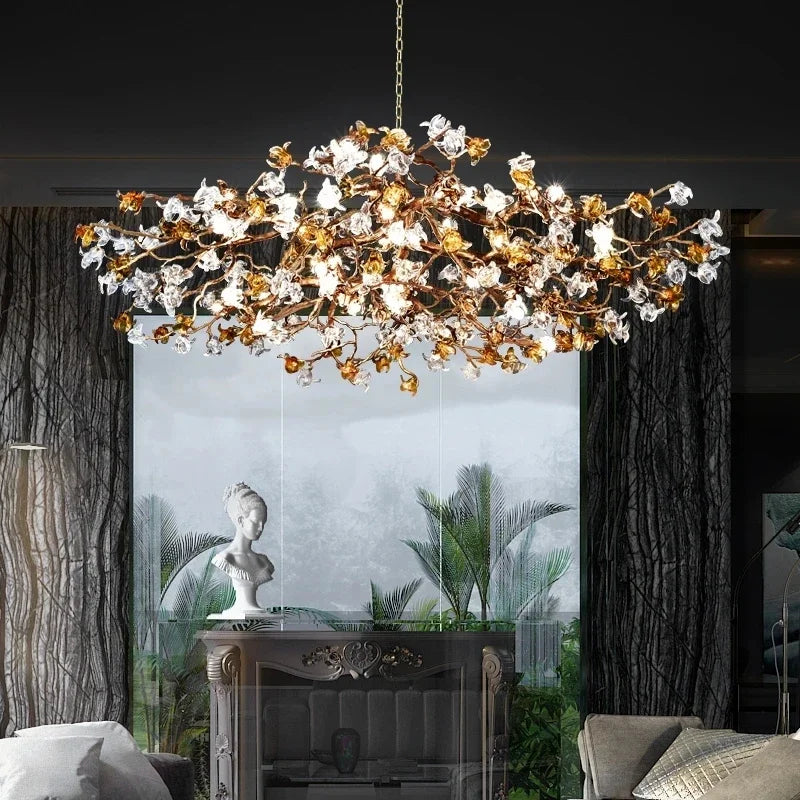 lustre retro en cuivre style chinois en forme de branche - vue 3 sur 9