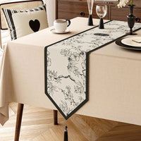 Chemin de table vintage fleurs roses feuillage vert
