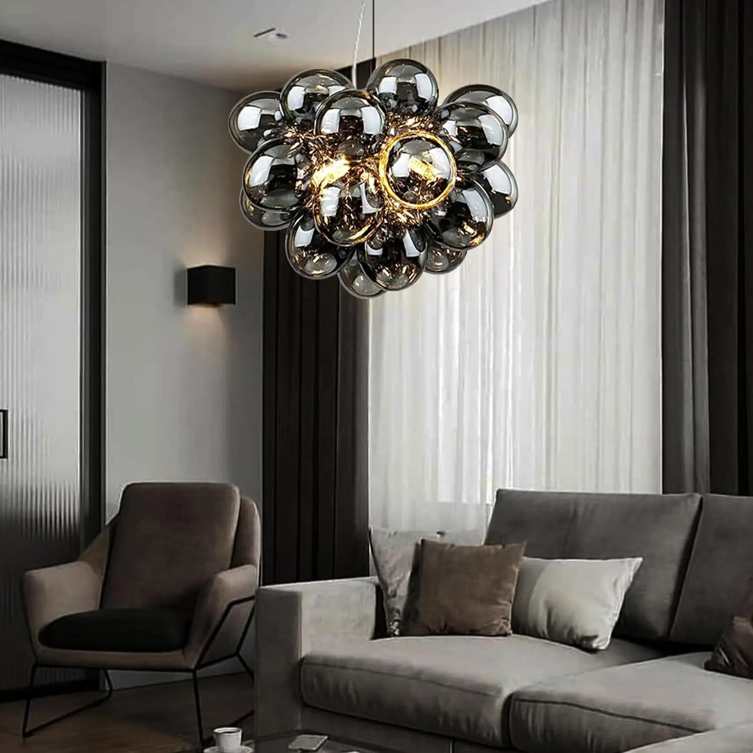 lustre postmoderne industriel en verre suspendu décoratif - vue 2 sur 14