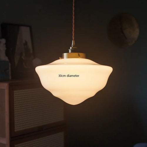 Suspension nordique moderne douille en cuivre abat-jour en verre blanc chambre salon suspension LED luminaires - vue 11 sur 30