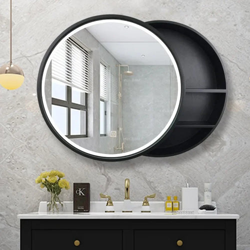 armoire de rangement murale avec miroir décoratif rond - vue 7 sur 8