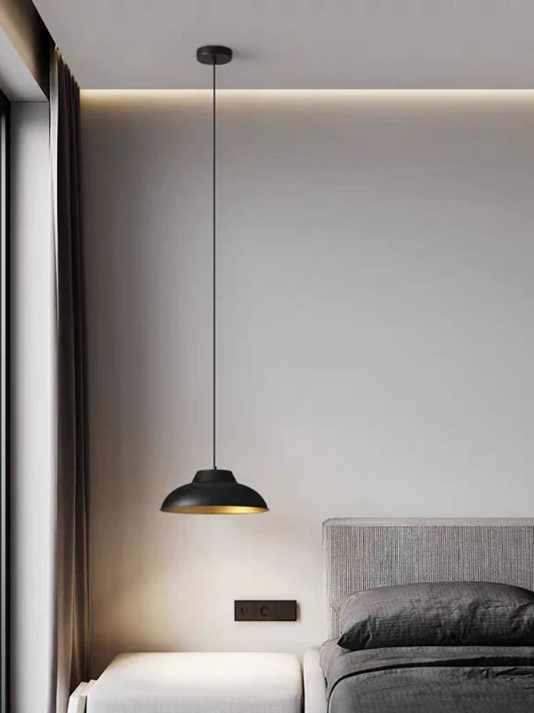 Modern and Minimalist Master Bedroom Bedside Pendant Light, Personalized and Luxurious All Copper Walnut Bar Hanging Line Light - vue 5 sur 10