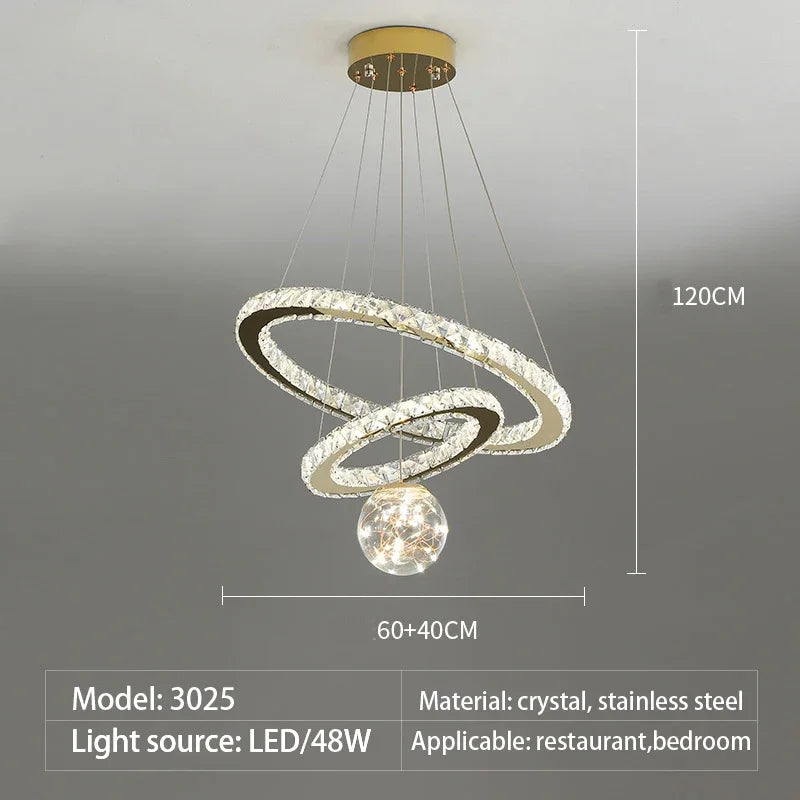 lustre moderne en cristal à led avec finition dorée étoile - vue 10 sur 13
