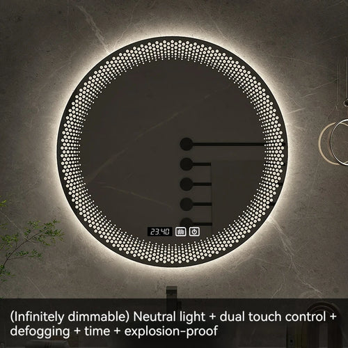 miroir rond à led avec rétroéclairage réglable et antibuée intelligent - vue 11 sur 25