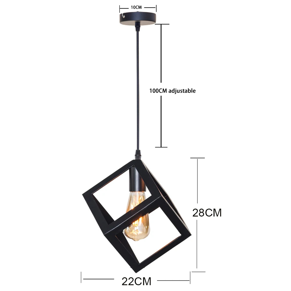 Black Geometric Pendant Lighting Modern Square Hanging Light Ceiling Fixture for Kitchen Island, Foyer, Hallway, Bedroom E27 - vue 6 sur 8