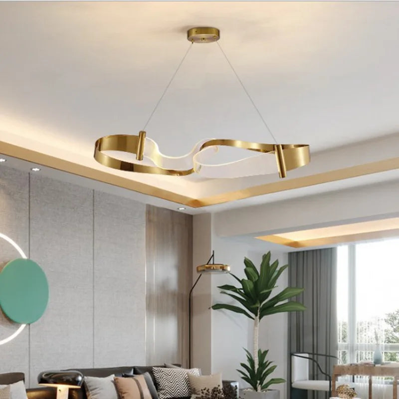 2024 Modern Design Ribbon LED Chandeliers Lighting For Living Room Study Bedroom Restaurant - vue 3 sur 8