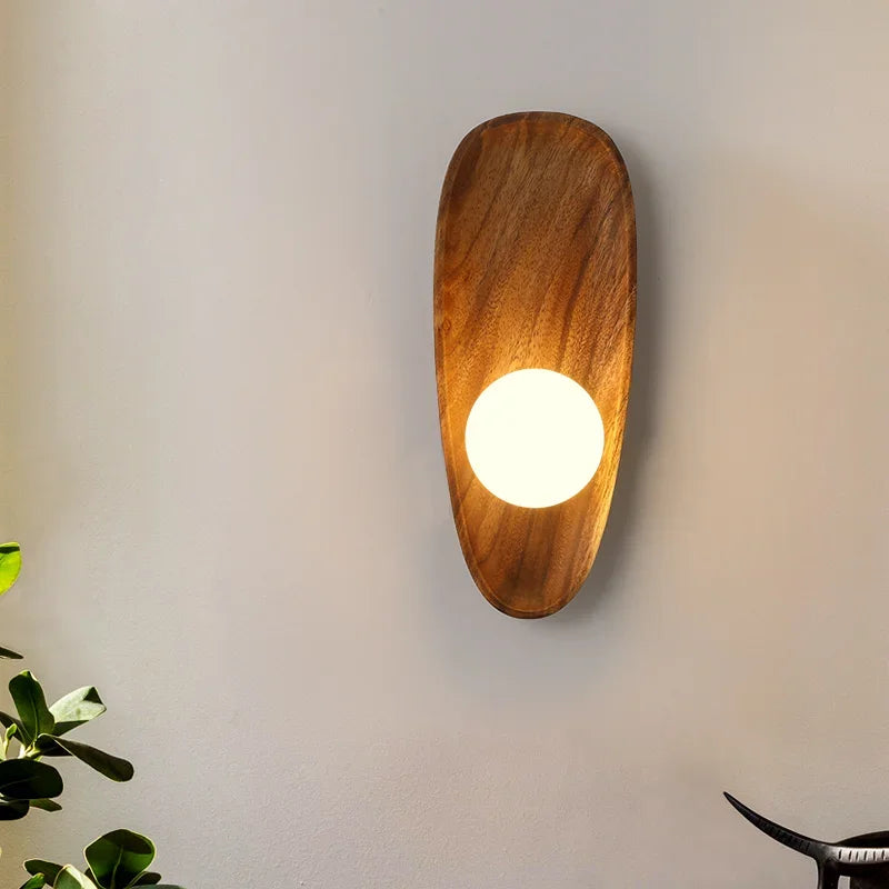 applique murale en bois naturel avec abat-jour en verre vintage - vue 5 sur 8
