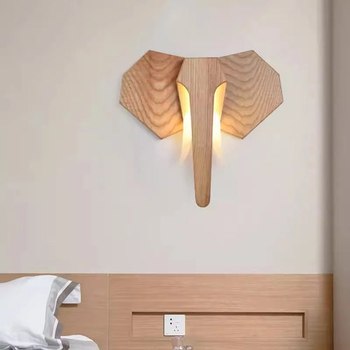 lampe éléphant en bois de frêne style sud-est asiatique - vue 6 sur 7