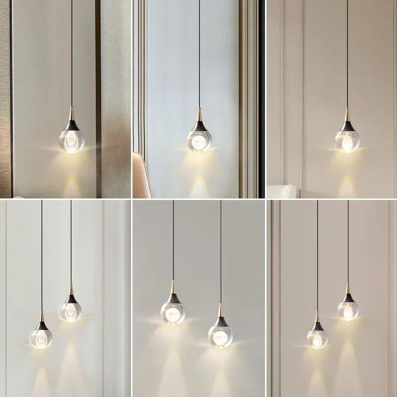Lamp Globe Crystal Pendant Light 1-Light Mini Pendant Lighting For Kitchen,Teardrop Crystal Pendant Lamp For Bedroom Dining Roo - vue 6 sur 12