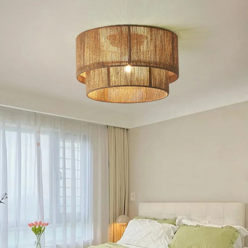 lustre rétro en rotin tissé pour décoration campagnarde chaleureuse - vue 5 sur 14