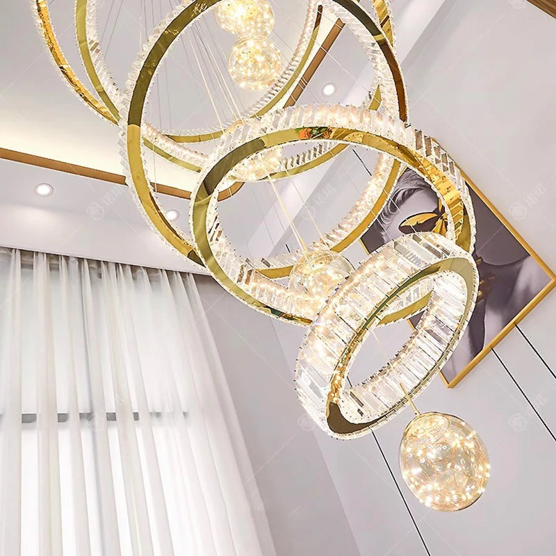Lustre design anneau en cristal intelligentes pour décoration moderne - vue 5 sur 11