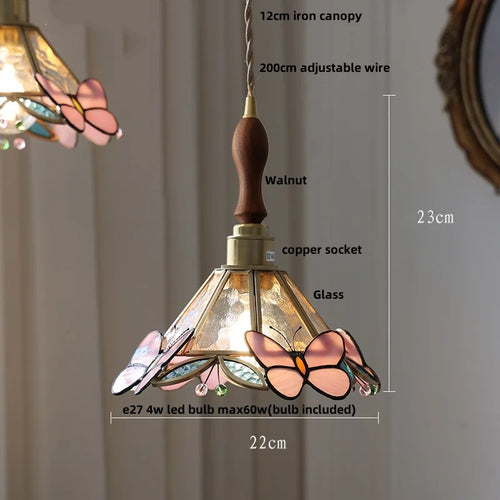 suspension en verre coloré avec fil de bois réglable moderne - vue 5 sur 25