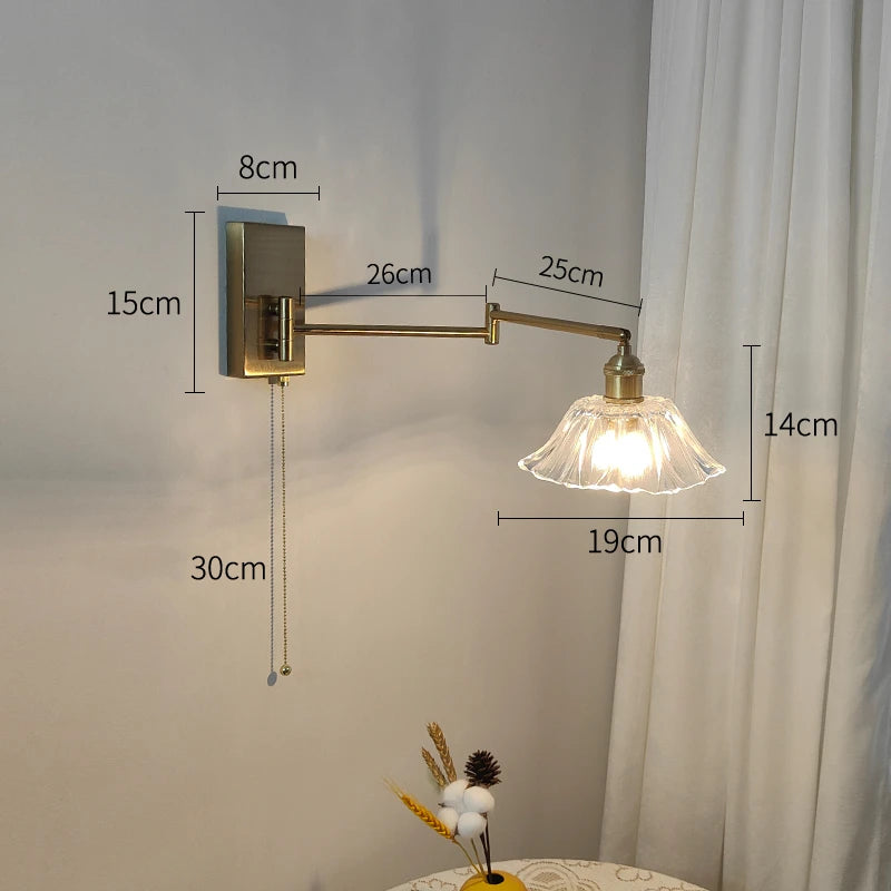 IWHD tirer chaîne verre applique murale LED applique bras gauche droite rotation chambre salon lumières nordique moderne à côté lampe Wandlamp - vue 18 sur 23