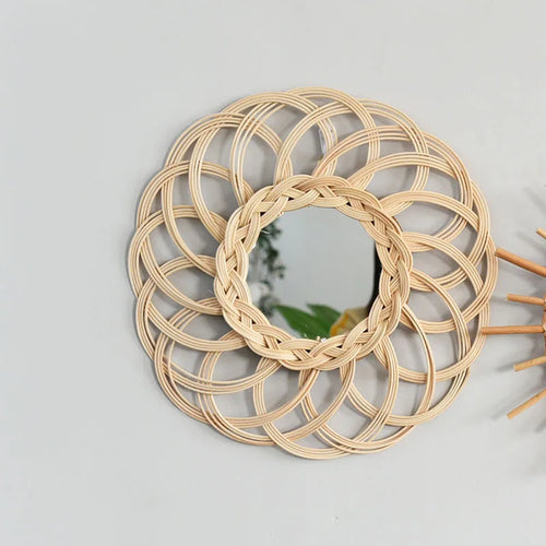 miroirs décoratifs rétro en rotin faits main pour décoration murale - vue 3 sur 6