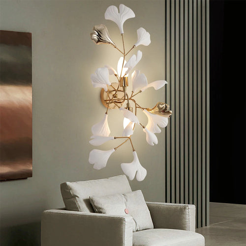 applique murale moderne en céramique feuille de ginkgo dorée pour hôtel - vue 2 sur 6