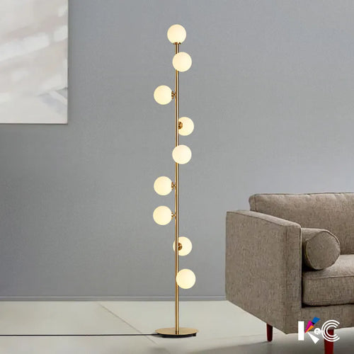 Lampadaire boule de verre blanc à 9 têtes - vue 2 sur 7