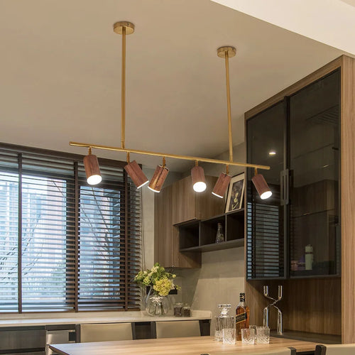 lustre led moderne en bois de noyer pour décoration maison - vue 2 sur 7