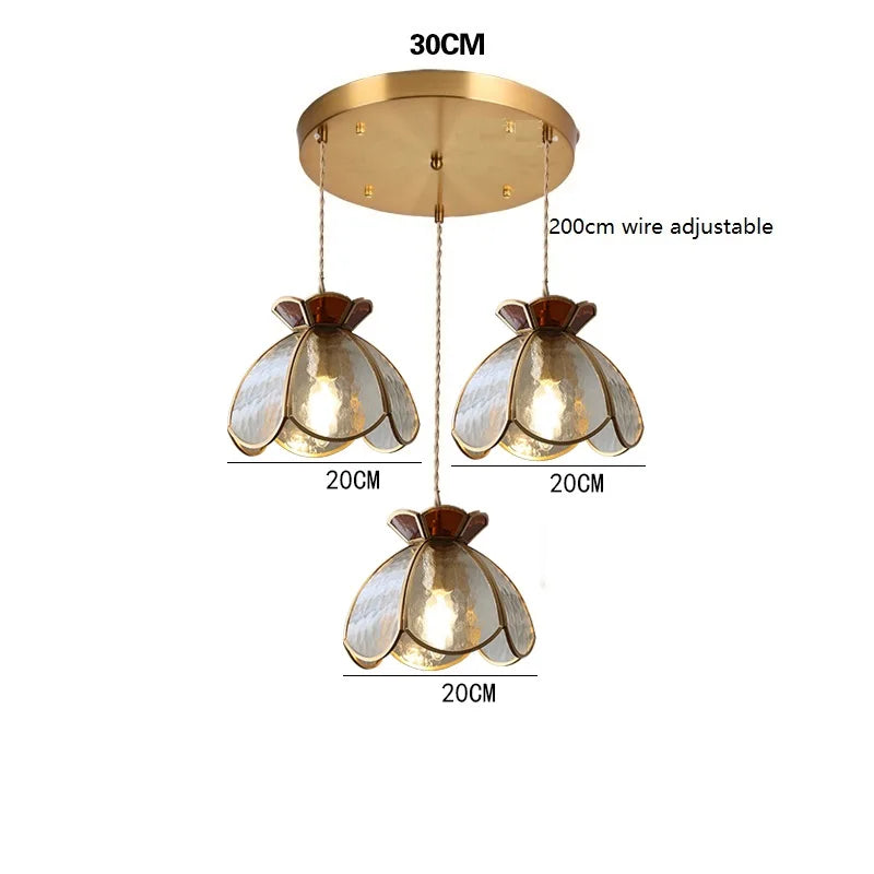 Suspension vintage en cuivre avec abat-jour en verre fait main - vue 12 sur 21