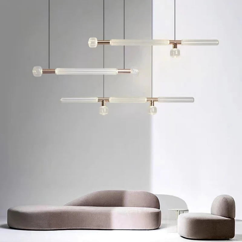 suspension tubes lumineux en verre transparent design nordique réglable - vue 3 sur 20