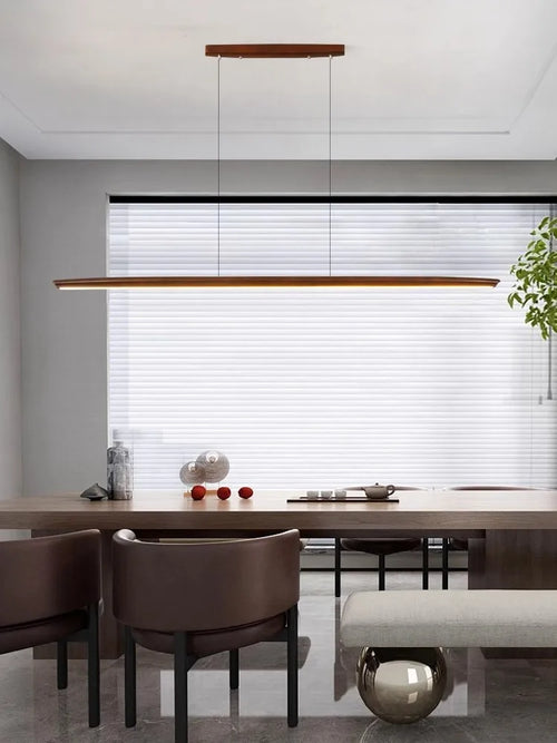 suspension led longue en bois massif moderne - vue 6 sur 15
