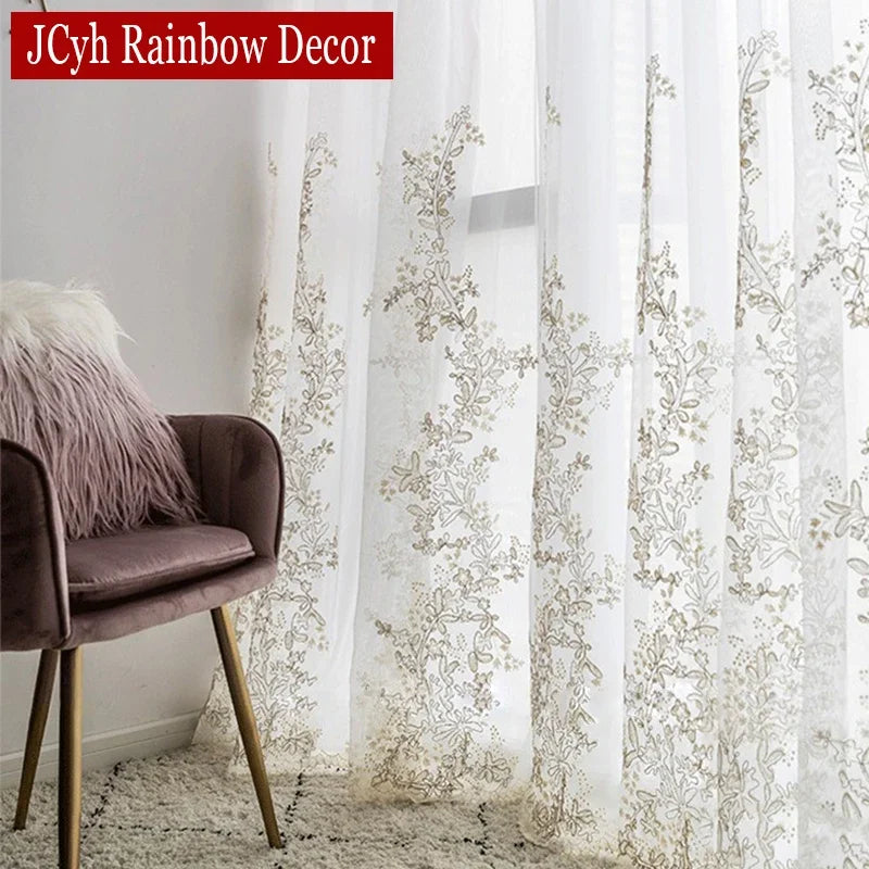 Voilage tulle brodé floral élégant pour salon chambre - vue 1 sur 7