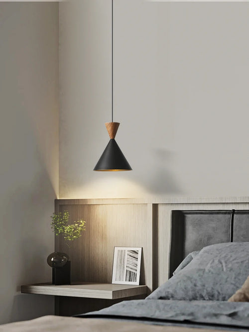 Modern and Minimalist Master Bedroom Bedside Pendant Light, Personalized and Luxurious All Copper Walnut Bar Hanging Line Light - vue 2 sur 10