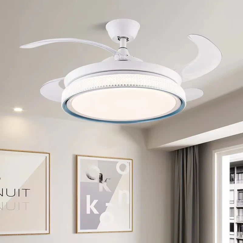 ventilateur de plafond moderne led intelligent avec 4 pales rétractables - vue 4 sur 18