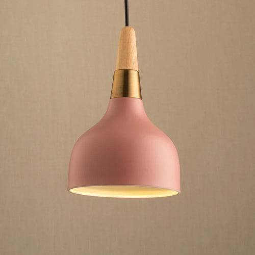 suspension led nordique en fil de fer forme macaron en bois - vue 10 sur 12