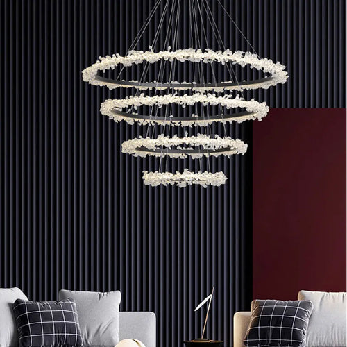 lustre en cristal de luxe avec anneau doré lumineux et élégant - vue 3 sur 18