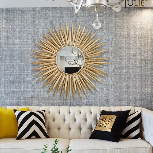 miroir mural décoratif en fer forgé tournesol design européen 3D - vue 3 sur 7