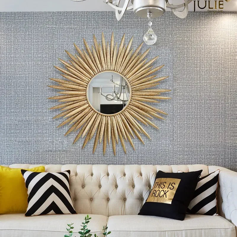 miroir mural décoratif en fer forgé tournesol design européen 3D - vue 3 sur 7