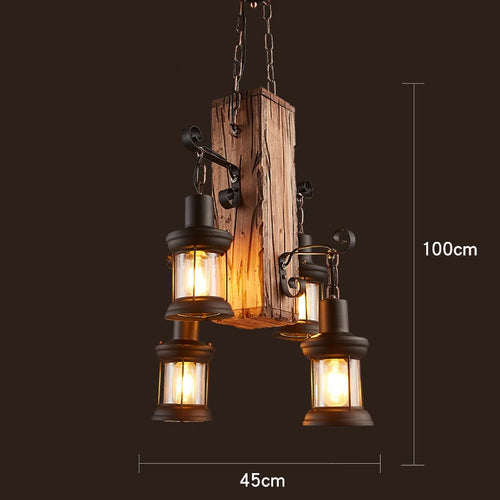 lustre rétro en bois style industriel pour café et restaurant - vue 15 sur 24