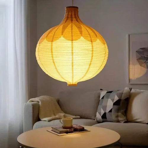 lustre en papier japonais ronde avec lumière décorative suspendue - vue 2 sur 7