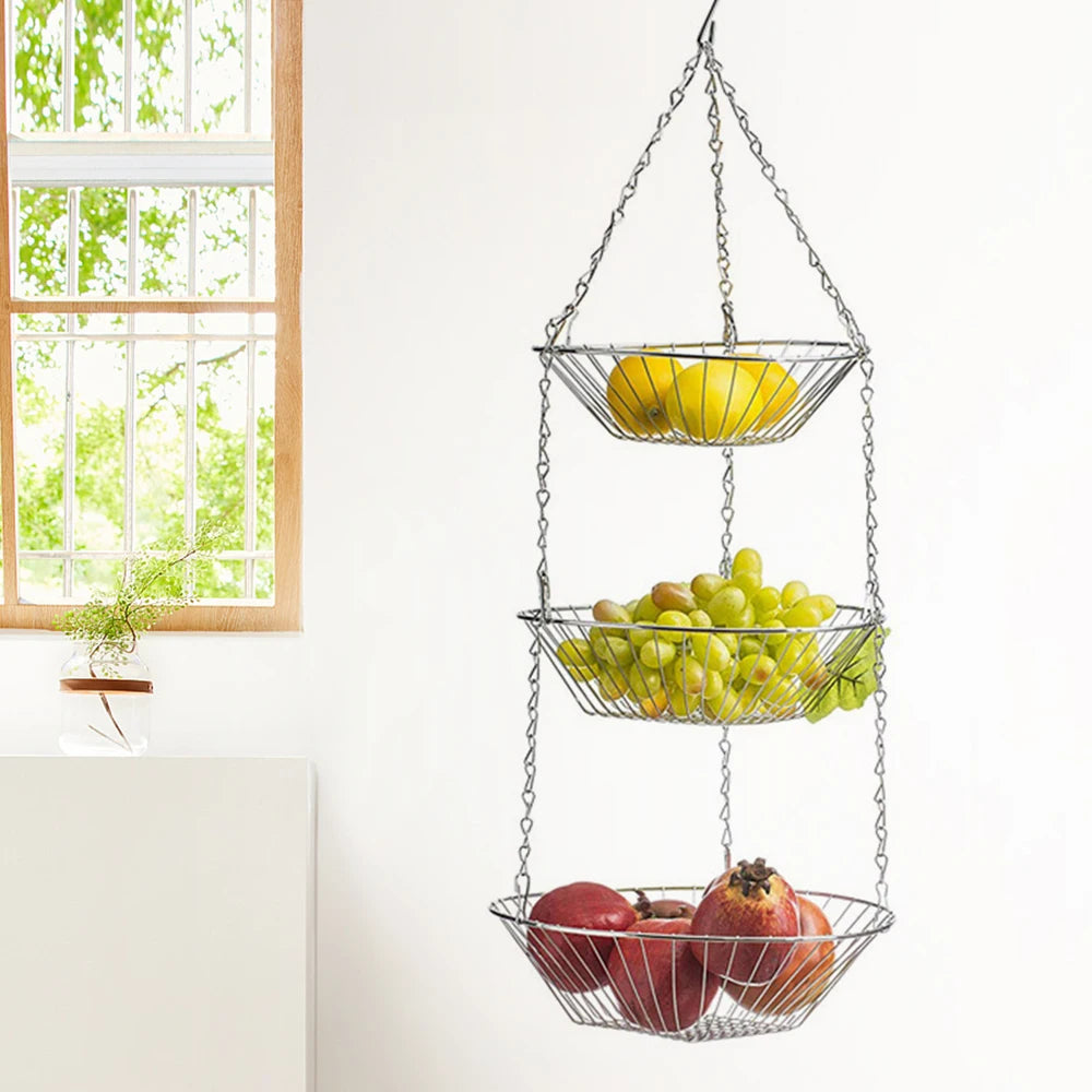 panier à fruits suspendu à 3 étages avec crochet réglable - vue 6 sur 6