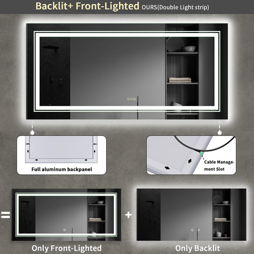 miroir rectangulaire rétroéclairé à intensité variable avec interrupteur tactile - vue 6 sur 7