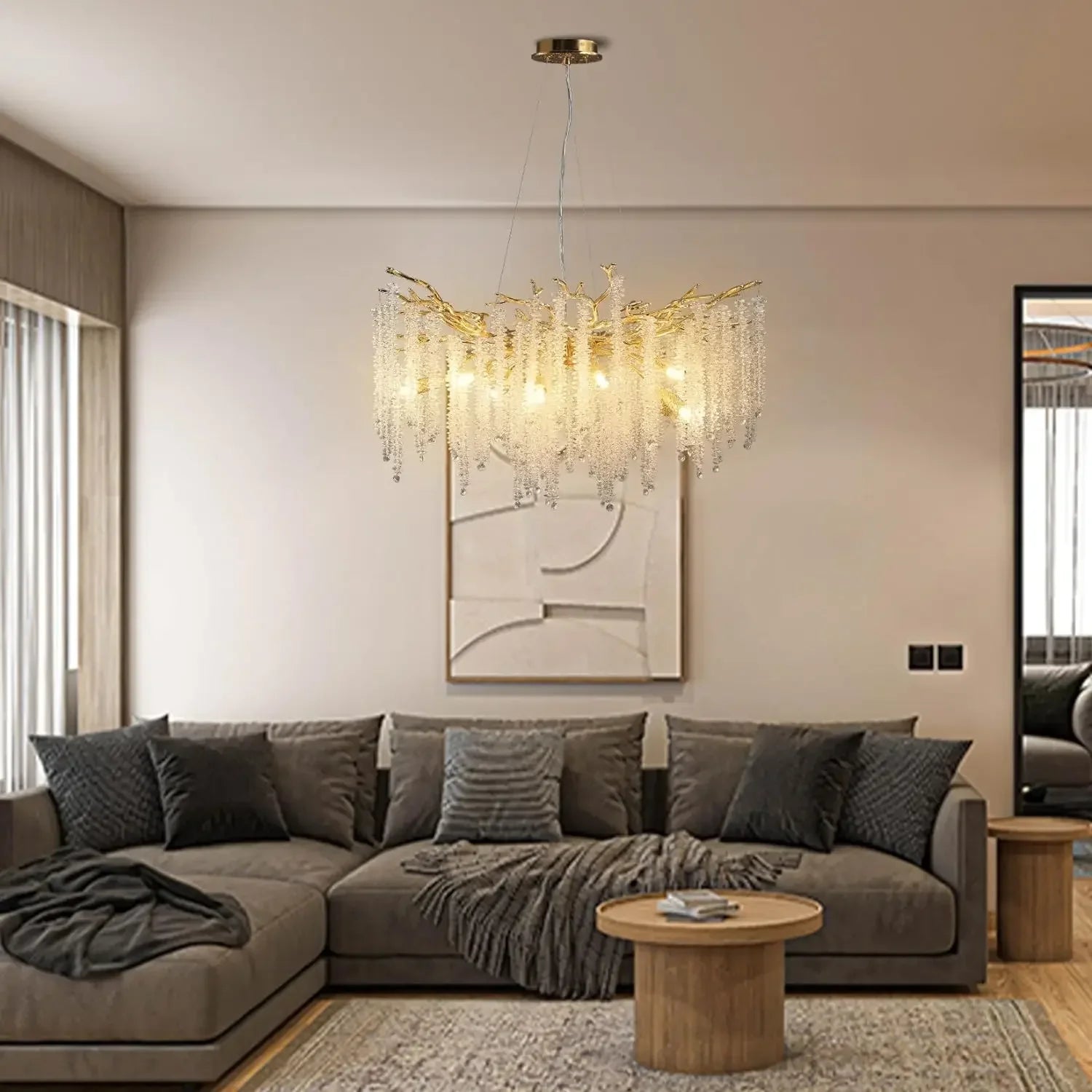 lustre à pampilles en cristal pour éclairage intérieur à LED - vue 4 sur 16
