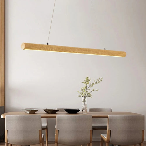 lampe de suspension ronde en bois massif nordique avec led - vue 5 sur 7