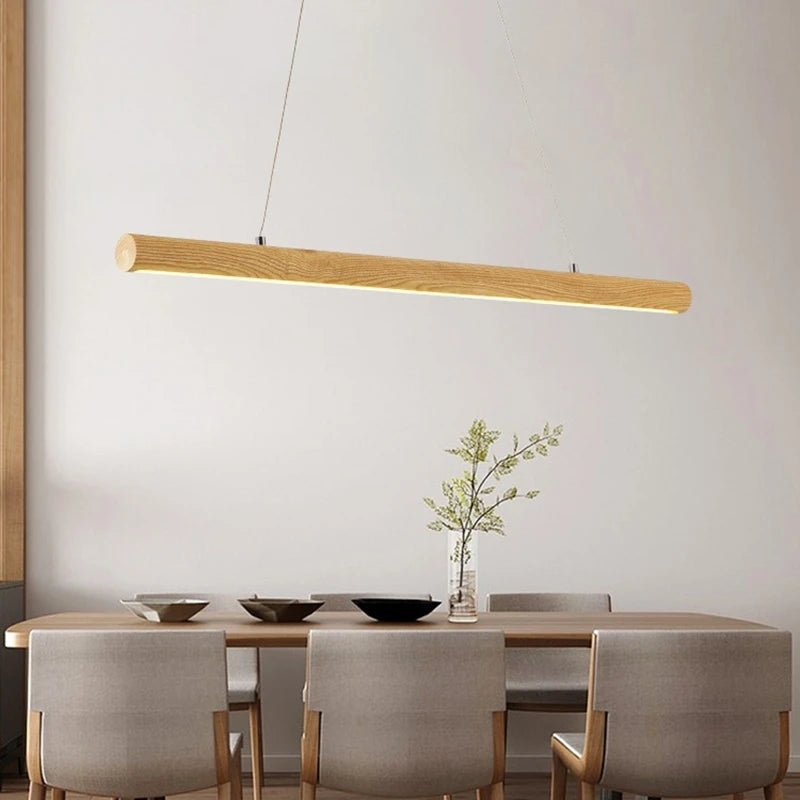 lampe de suspension ronde en bois massif nordique avec led - vue 5 sur 7
