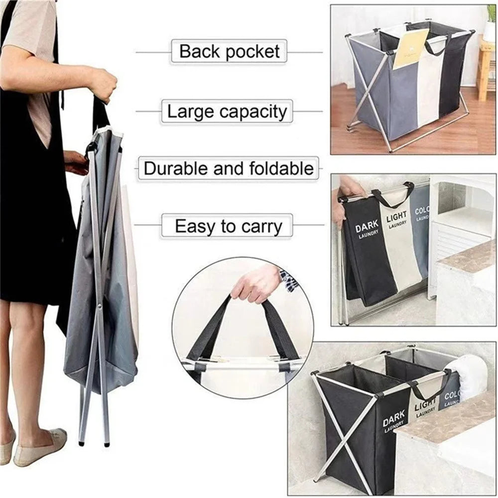 panier à linge pliable trois compartiments pour vêtements sales - vue 3 sur 9