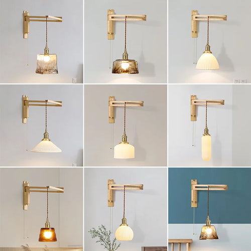 applique murale en verre bois et céramique lampe pliable à bras pivotant - vue 6 sur 14