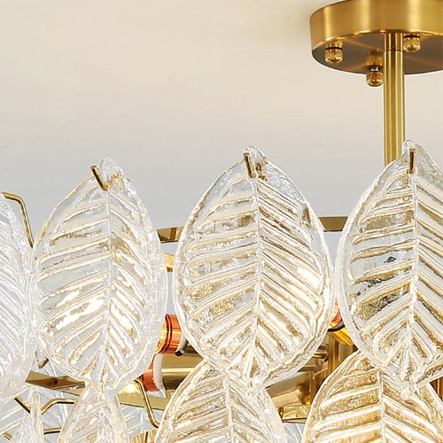 lustre moderne en verre suspendu avec décoration de feuilles - vue 4 sur 11